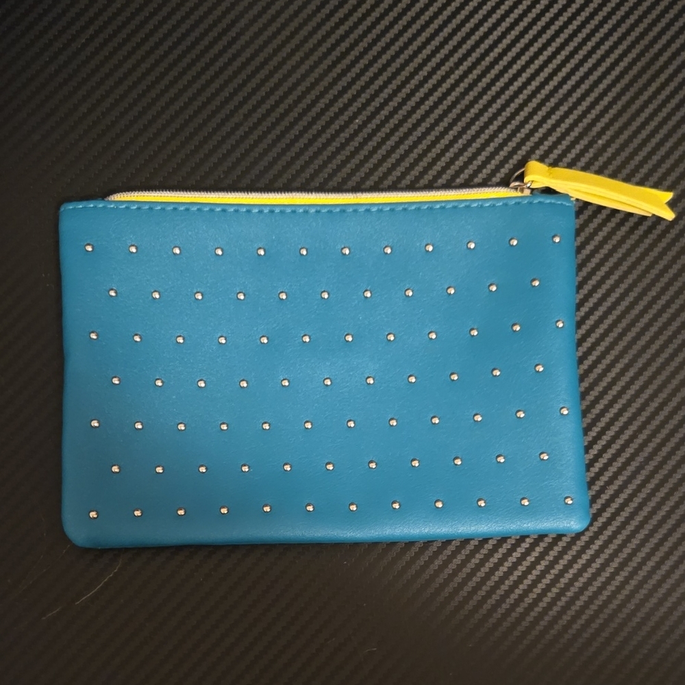Ipsy Blue Studded Clutch with Yellow Accents